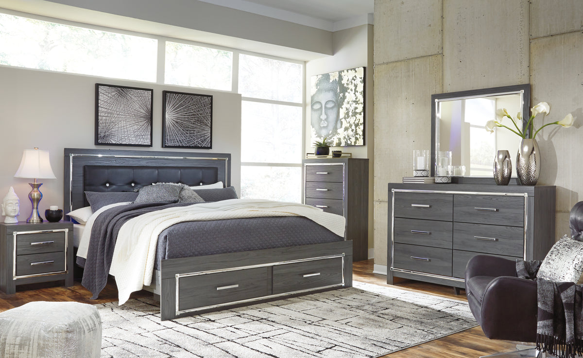 Diamond Furniture - Ashley Furniture - Lodanna King Upholstered Storage Bed, Dresser, Mirror, Chest and 2 Nightstands - King Upholstered Storage Bed, Dresser, Mirror, Chest and 2 Nightstands - B214B29