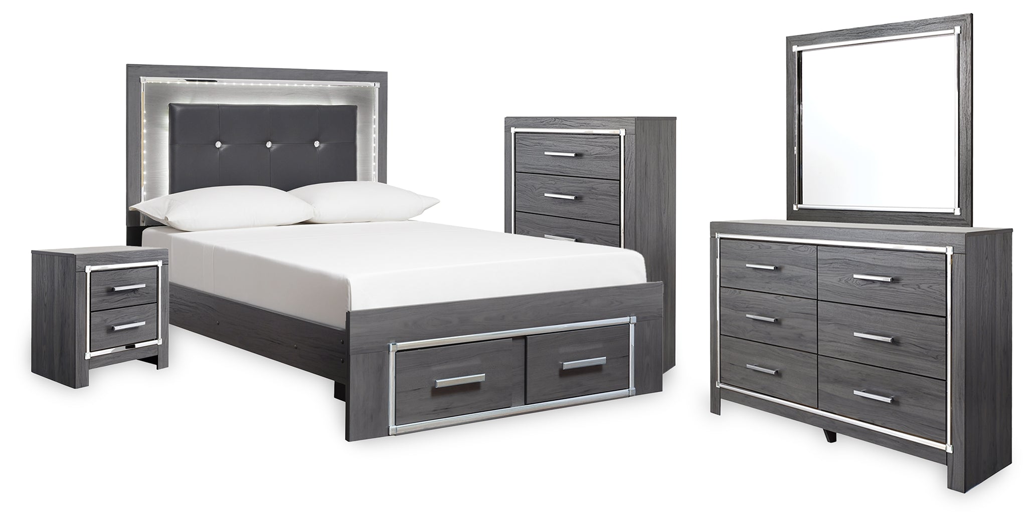Diamond Furniture - Ashley Furniture - Lodanna Full Storage Bed, Dresser, Mirror, Chest and Nightstand - Full Storage Bed, Dresser, Mirror, Chest and Nightstand - B214B59