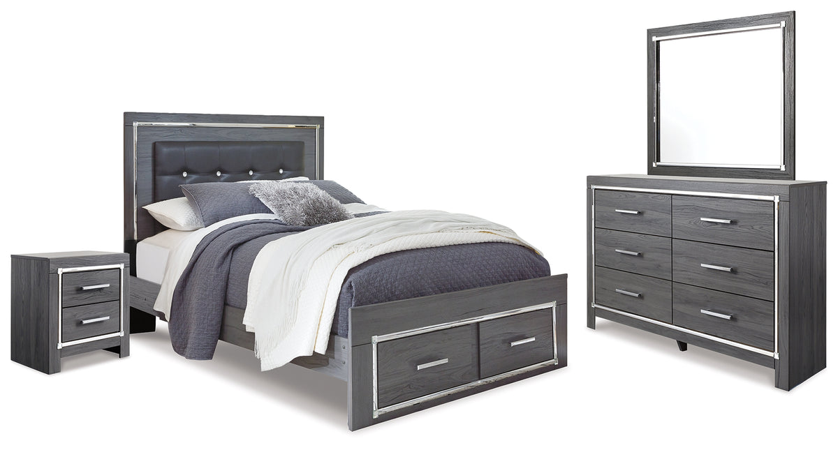Diamond Furniture - Ashley Furniture - Lodanna Queen Panel Storage Bed with Mirrored Dresser and Nightstand - Queen Panel Storage Bed with Mirrored Dresser and Nightstand - B214B16