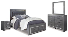 Diamond Furniture - Ashley Furniture - Lodanna Queen Panel Storage Bed with Mirrored Dresser and Nightstand - Queen Panel Storage Bed with Mirrored Dresser and Nightstand - B214B16