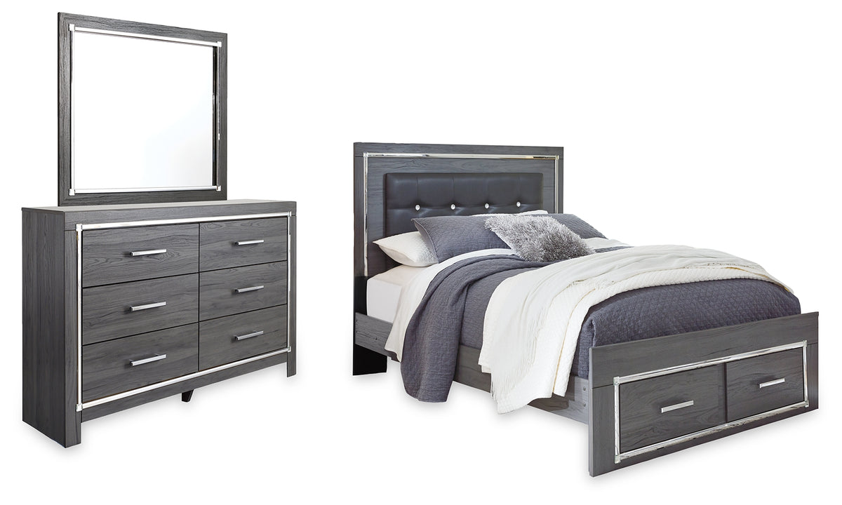 Diamond Furniture - Ashley Furniture - Lodanna Queen Upholstered Panel Storage Bed, Dresser and Mirror - Queen Upholstered Panel Storage Bed, Dresser and Mirror - B214B7