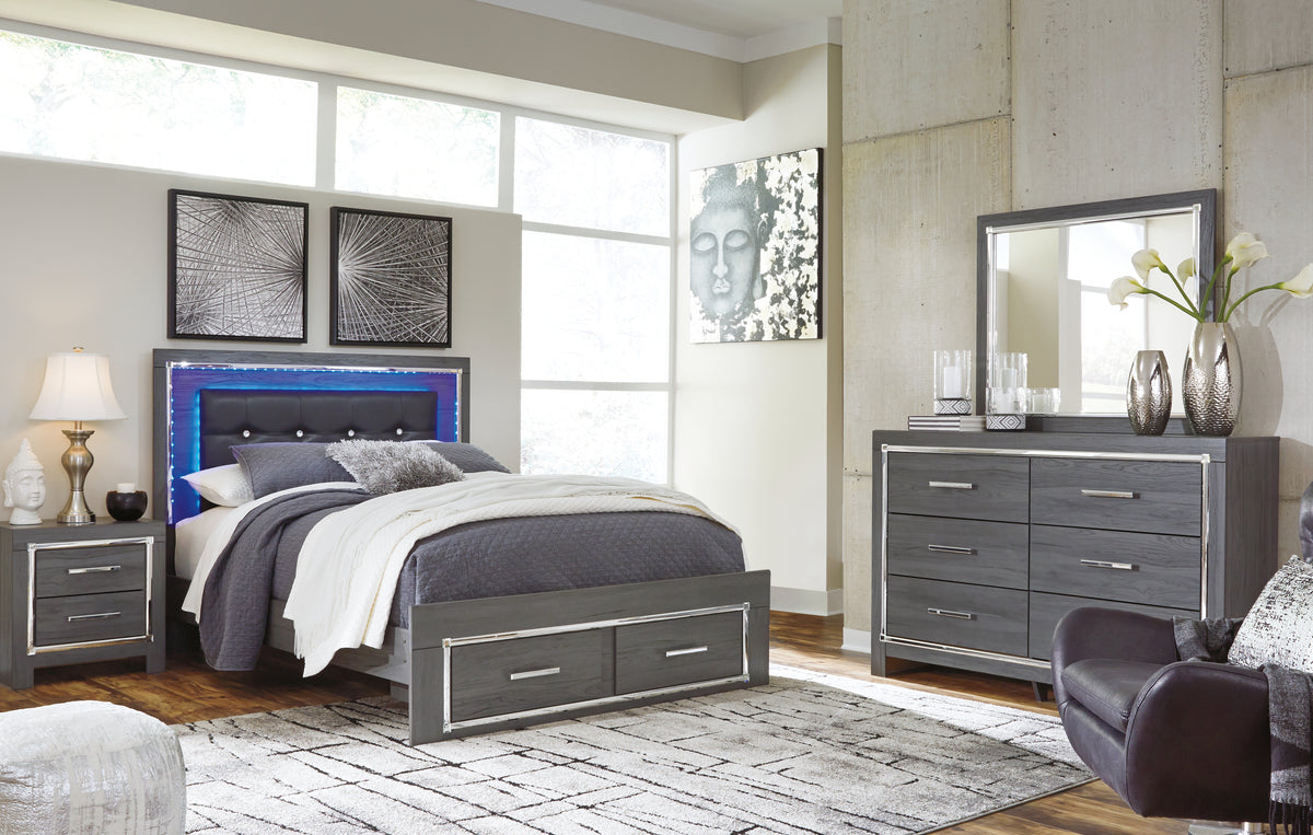 Diamond Furniture - Ashley Furniture - Lodanna Queen Storage Bed, Dresser, Mirror and 2 Nightstands - Queen Storage Bed, Dresser, Mirror and 2 Nightstands - B214B40