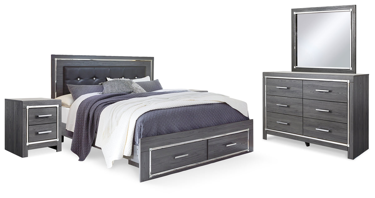 Diamond Furniture - Ashley Furniture - Lodanna King Storage Bed, Dresser, Mirror and 2 Nightstands - King Storage Bed, Dresser, Mirror and 2 Nightstands - B214B35
