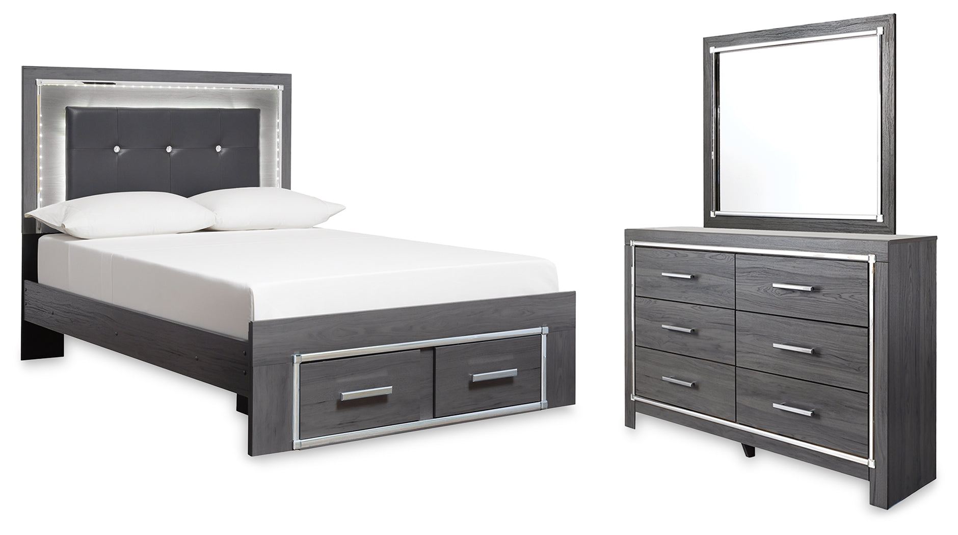 Diamond Furniture - Ashley Furniture - Lodanna Full Storage Bed, Dresser and Mirror - Full Storage Bed, Dresser and Mirror - B214B9