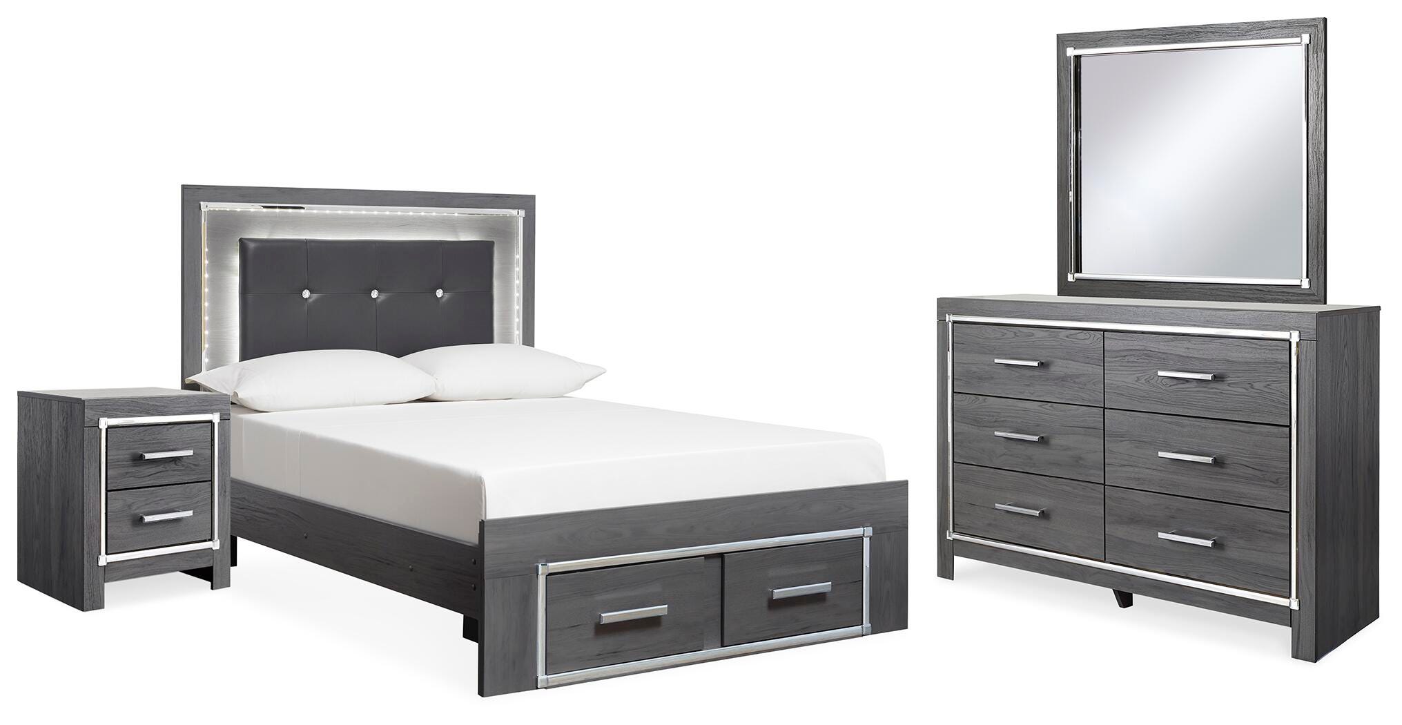 Diamond Furniture - Ashley Furniture - Lodanna Full Storage Bed, Dresser, Mirror and 2 Nightstands - Full Storage Bed, Dresser, Mirror and 2 Nightstands - B214B54