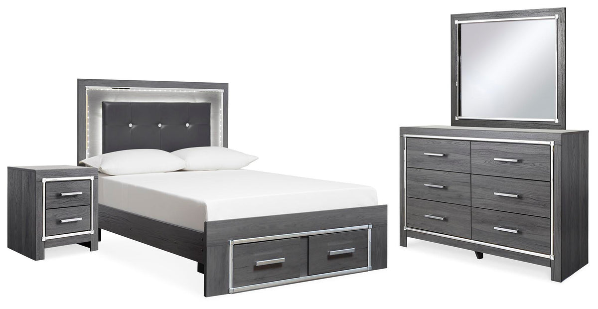 Diamond Furniture - Ashley Furniture - Lodanna Full Storage Bed, Dresser, Mirror and 2 Nightstands - Full Storage Bed, Dresser, Mirror and 2 Nightstands - B214B54