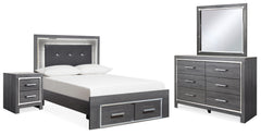 Diamond Furniture - Ashley Furniture - Lodanna Full Upholstered Panel Storage Bed, Dresser, Mirror, and Nightstand - Full Upholstered Panel Storage Bed, Dresser, Mirror, and Nightstand - B214B23