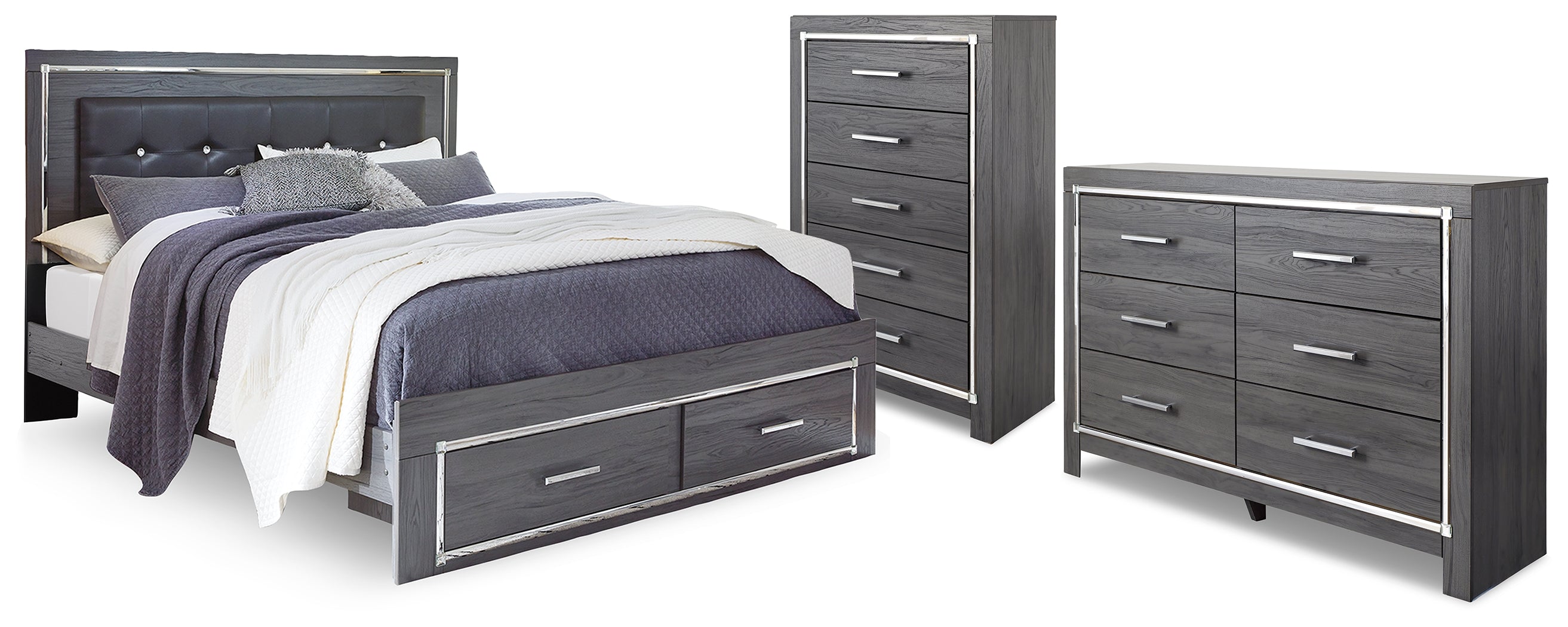 Diamond Furniture - Ashley Furniture - Lodanna King Storage Bed, Dresser and Chest - King Storage Bed, Dresser and Chest - B214B57