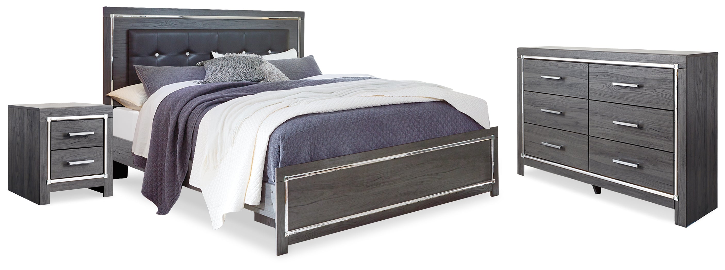 Diamond Furniture - Ashley Furniture - Lodanna King Upholstered Panel Bed, Dresser and Nightstand - King Upholstered Panel Bed, Dresser and Nightstand - B214B27