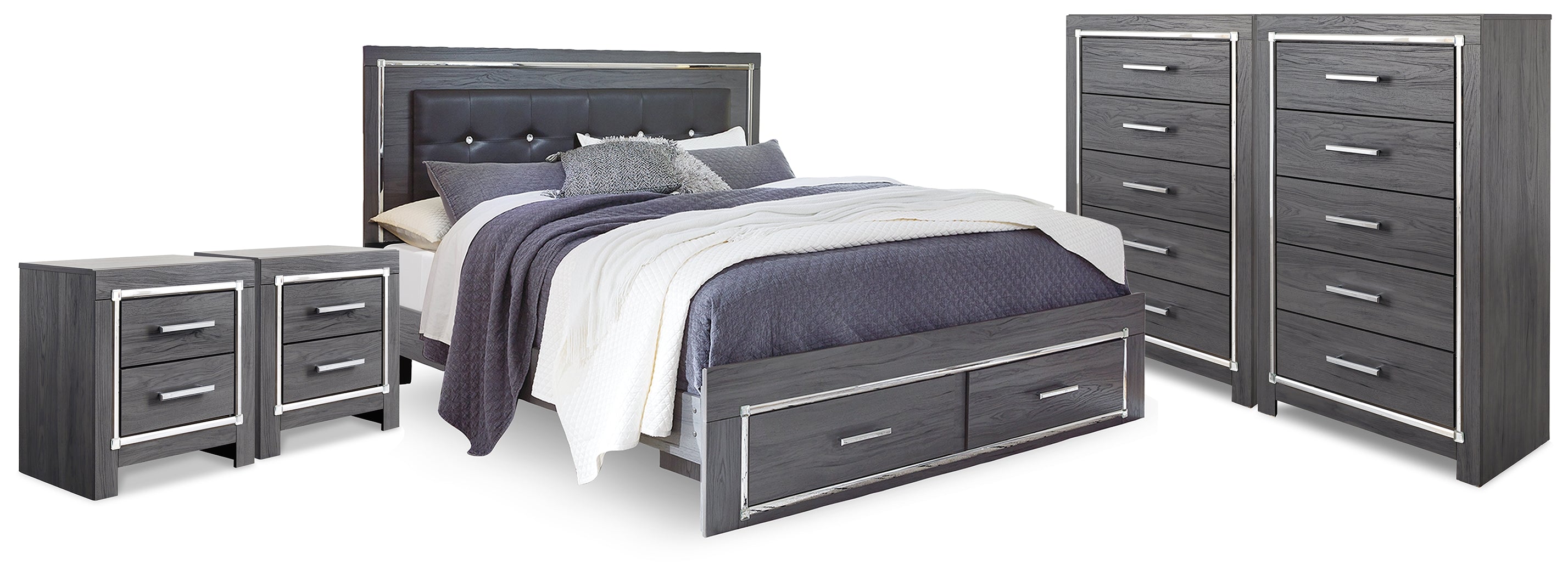 Diamond Furniture - Ashley Furniture - Lodanna King Storage Bed, 2 Chests and 2 Nightstands - King Storage Bed, 2 Chests and 2 Nightstands - B214B58