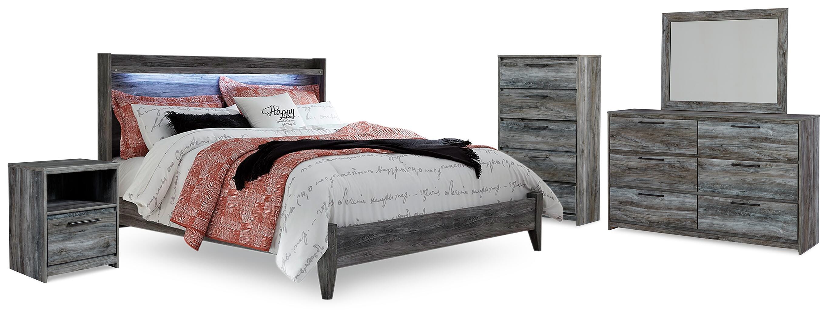 Diamond Furniture - Ashley Furniture - Baystorm King Panel Bed, Dresser, Mirror, Chest and Nightstand - King Panel Bed, Dresser, Mirror, Chest and Nightstand - B221B102