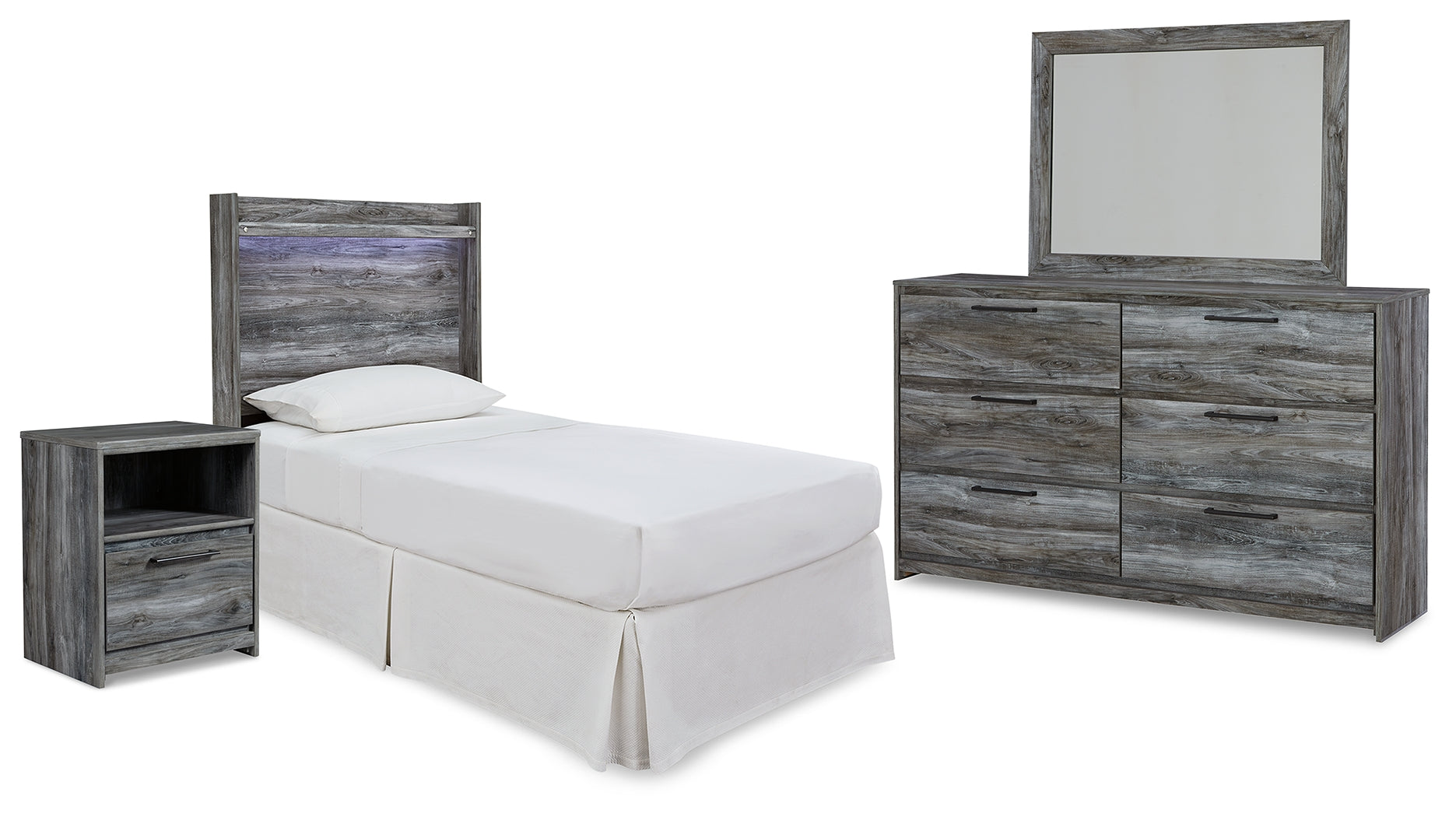 Diamond Furniture - Ashley Furniture - Baystorm Twin Panel Bed Headboard, Dresser, Mirror and Nightstand - Twin Panel Bed Headboard, Dresser, Mirror and Nightstand - B221B40