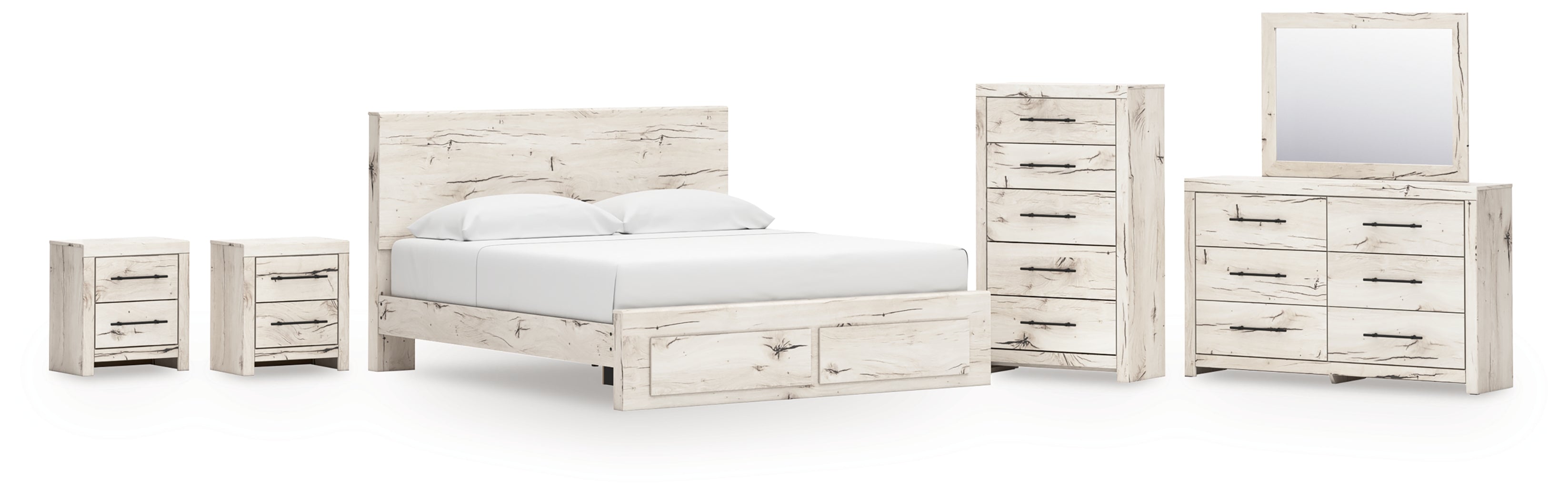 Diamond Furniture - Ashley Furniture - Lawroy King Panel Storage Bed, Dresser, Mirror, Chest and 2 Nightstands - King Panel Storage Bed, Dresser, Mirror, Chest and 2 Nightstands - B2310B45