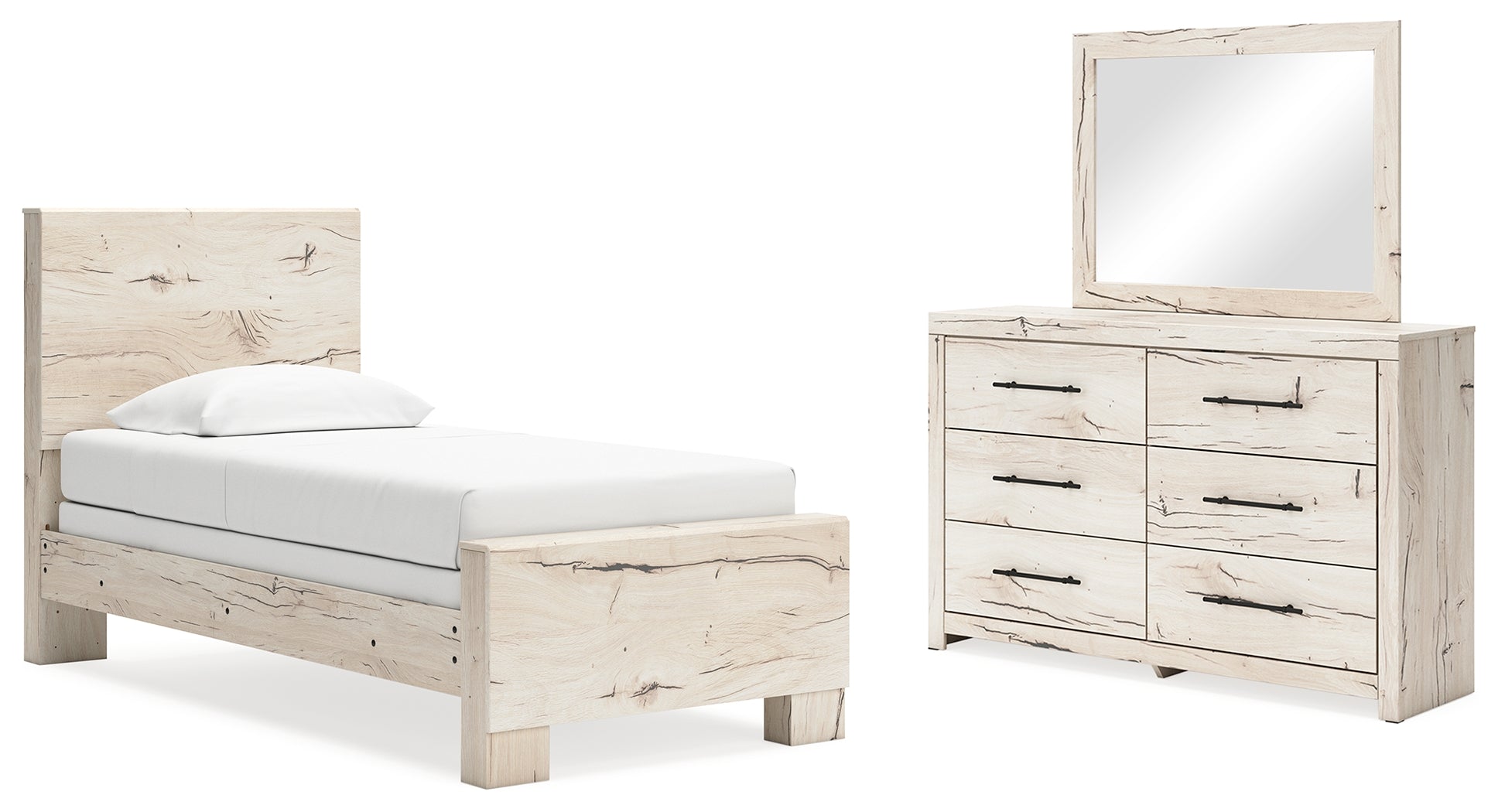 Diamond Furniture - Ashley Furniture - Lawroy Twin Panel Bed, Dresser and Mirror - Twin Panel Bed, Dresser and Mirror - B2310B17