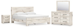 Diamond Furniture - Ashley Furniture - Lawroy King Panel Bed, Dresser, Mirror and Nightstand - King Panel Bed, Dresser, Mirror and Nightstand / Light Natural - B2310B44