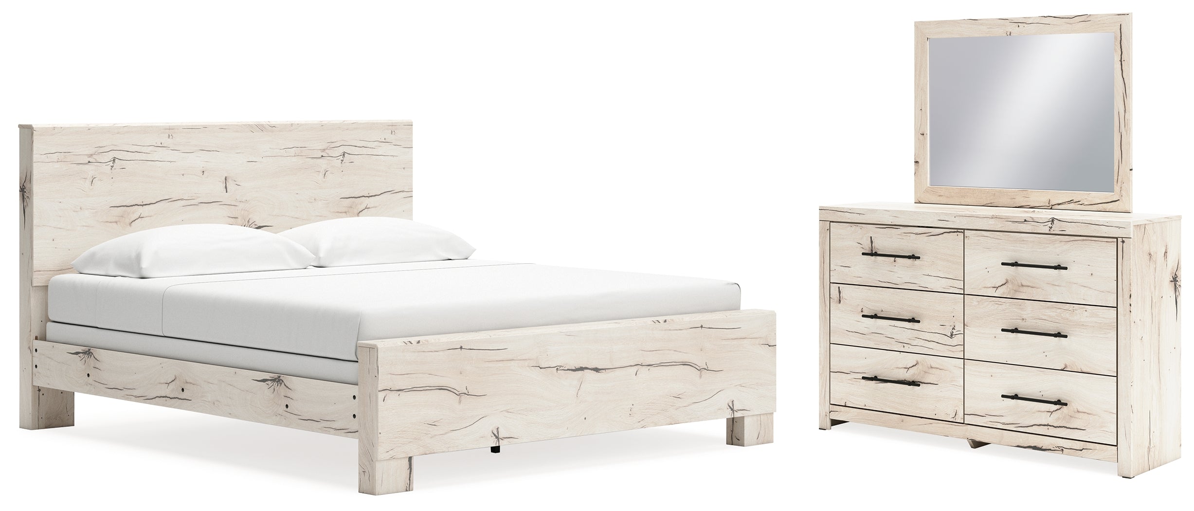 Diamond Furniture - Ashley Furniture - Lawroy King Panel Bed, Dresser and Mirror - King Panel Bed, Dresser and Mirror - B2310B31