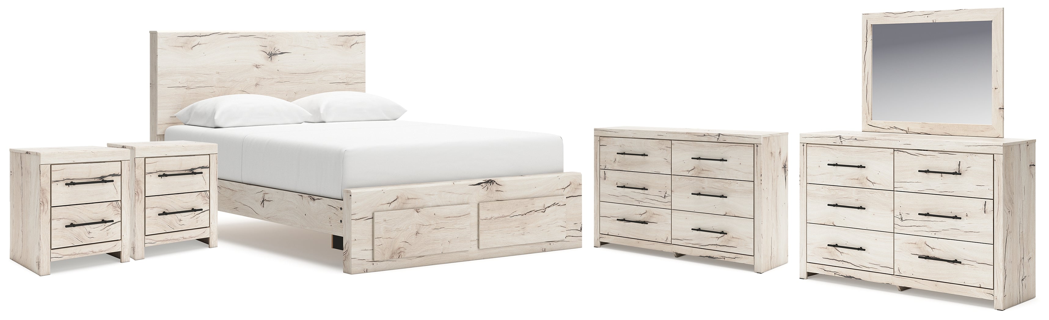 Diamond Furniture - Ashley Furniture - Lawroy Queen Storage Bed, 2 Dressers, Mirror and 2 Nightstands - Queen Storage Bed, 2 Dressers, Mirror and 2 Nightstands - B2310B49