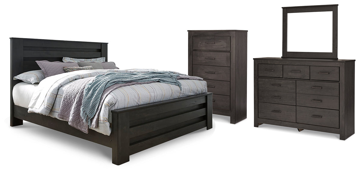 Diamond Furniture - Ashley Furniture - Brinxton King Panel Bed, Dresser, Mirror and Chest - King Panel Bed, Dresser, Mirror and Chest - B249B26