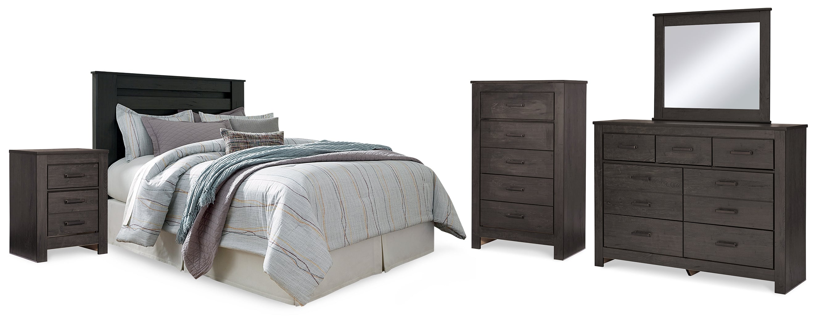 Diamond Furniture - Ashley Furniture - Brinxton King Panel Headboard, Dresser, Mirror, Chest and 2 Nightstands - King Panel Headboard, Dresser, Mirror, Chest and 2 Nightstands - B249B15