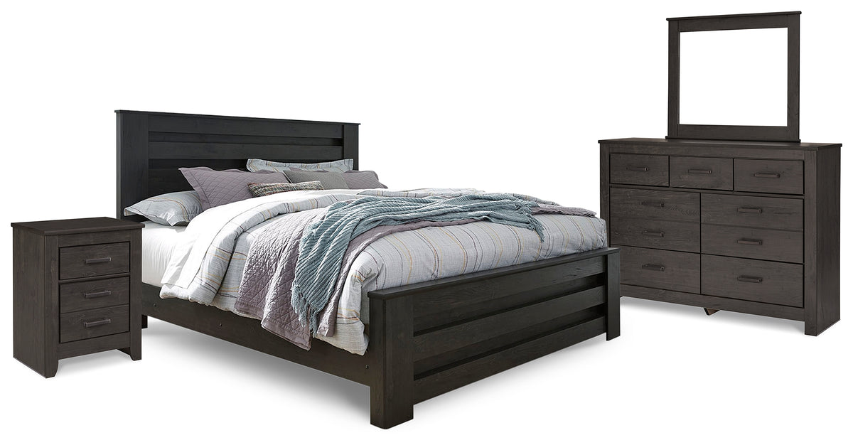 Diamond Furniture - Ashley Furniture - Brinxton King Panel Bed, Dresser, Mirror and Nightstand - King Panel Bed, Dresser, Mirror and Nightstand - B249B8