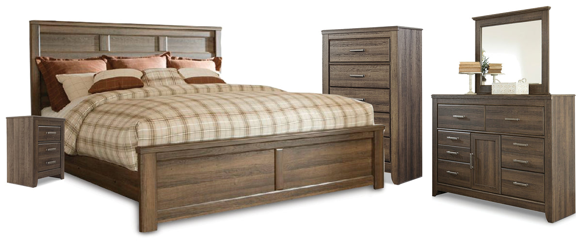 Diamond Furniture - Ashley Furniture - Juararo California King Panel Bed, Dresser, Mirror, Chest and Nightstand - California King Panel Bed, Dresser, Mirror, Chest and Nightstand - B251B40