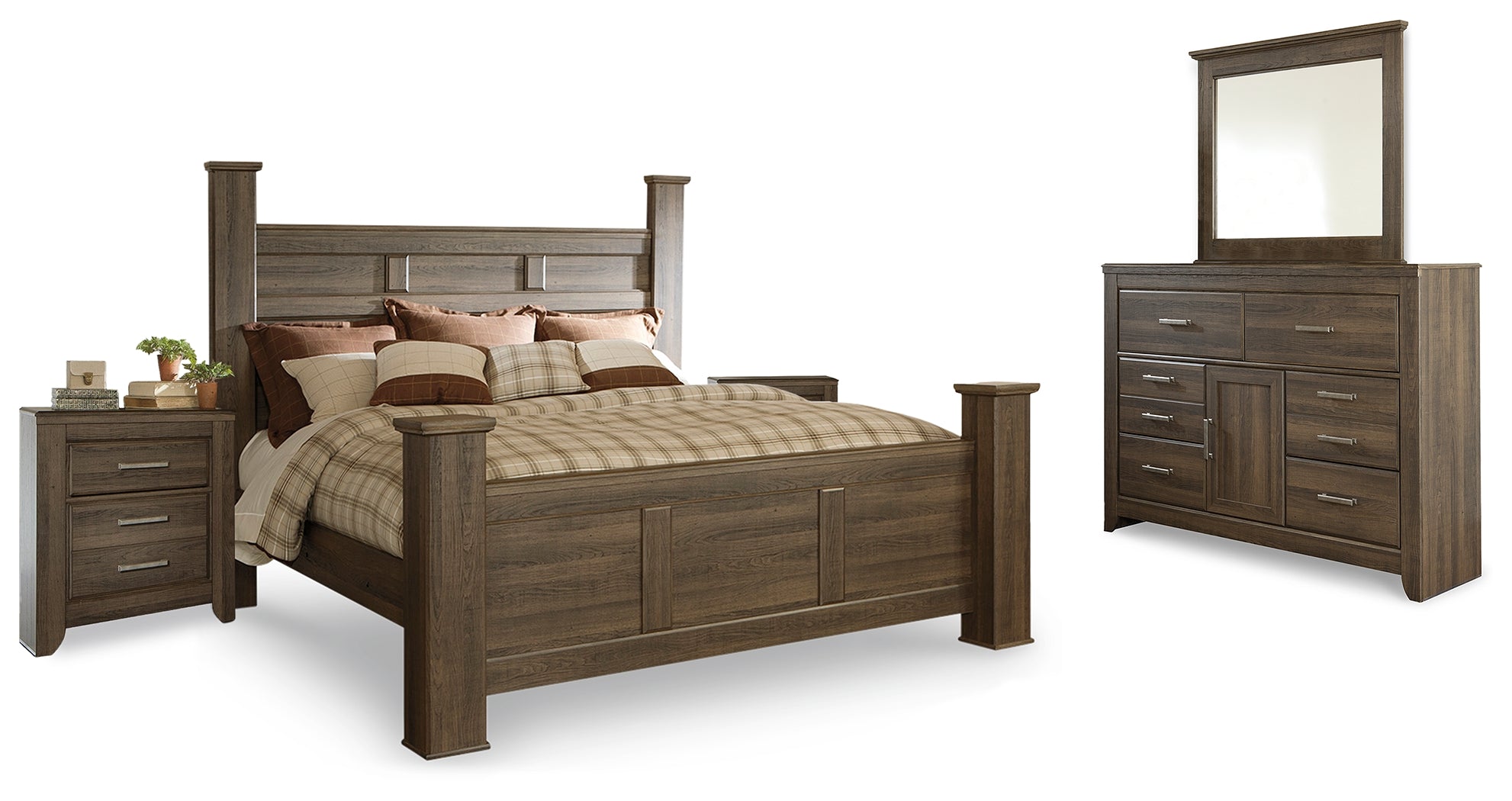 Diamond Furniture - Ashley Furniture - Juararo California King Poster Bed, Dresser, Mirror and 2 Nightstands - California King Poster Bed, Dresser, Mirror and 2 Nightstands - B251B32
