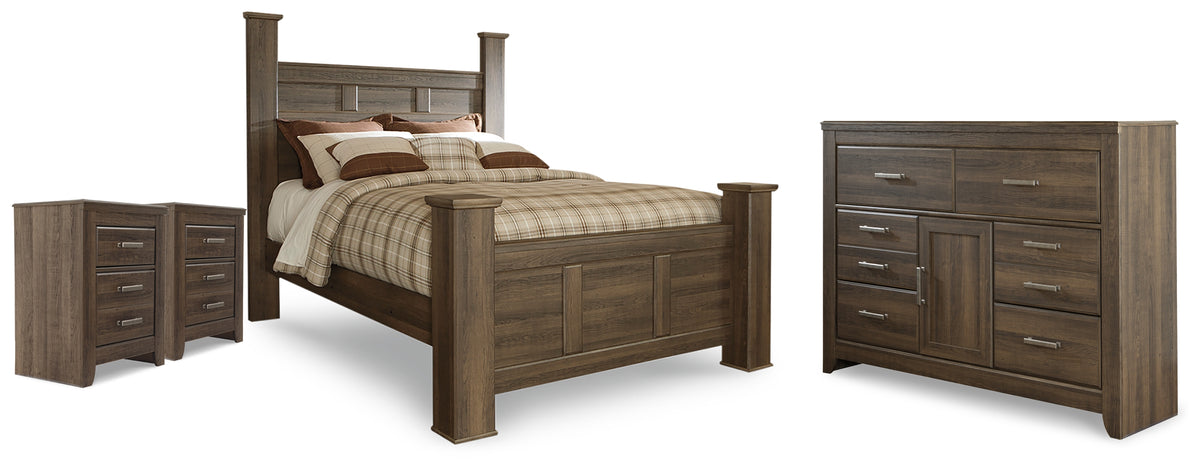Diamond Furniture - Ashley Furniture - Juararo Queen Poster Bed, Dresser and 2 Nightstands - Queen Poster Bed, Dresser and 2 Nightstands - B251B48