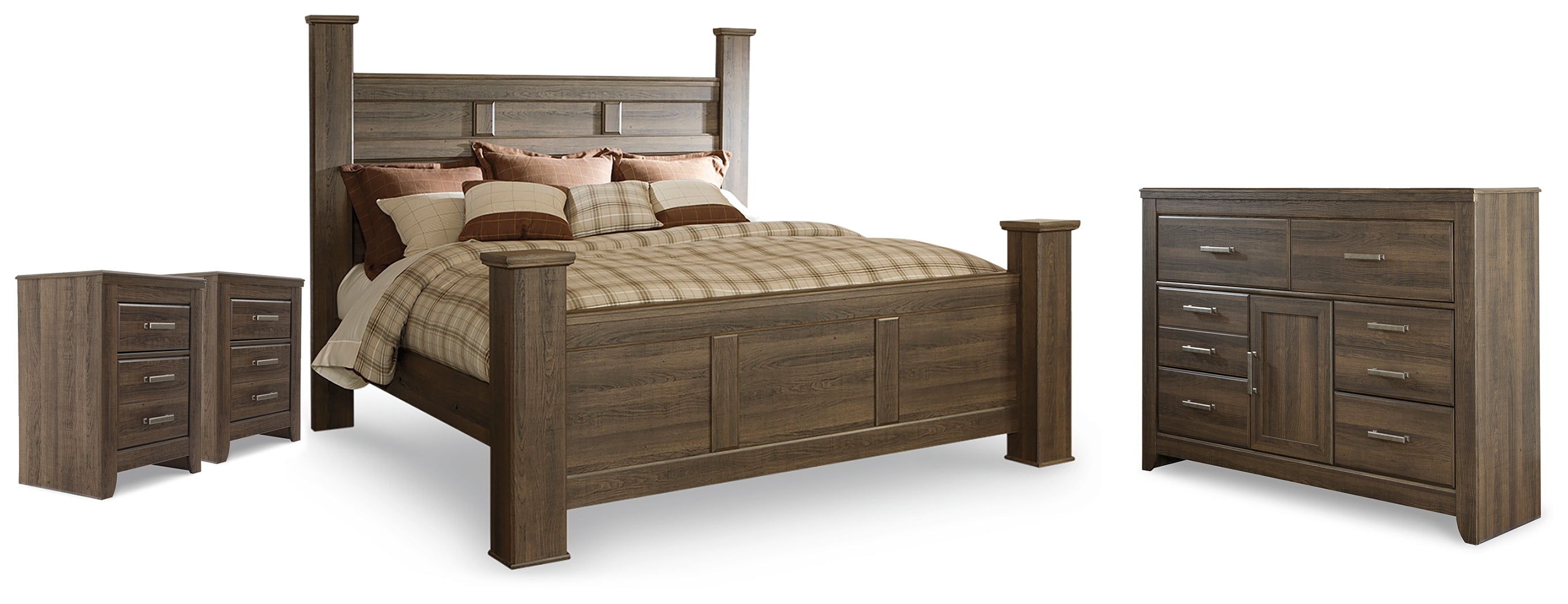 Diamond Furniture - Ashley Furniture - Juararo King Poster Bed, Dresser and 2 Nightstands - King Poster Bed, Dresser and 2 Nightstands - B251B51