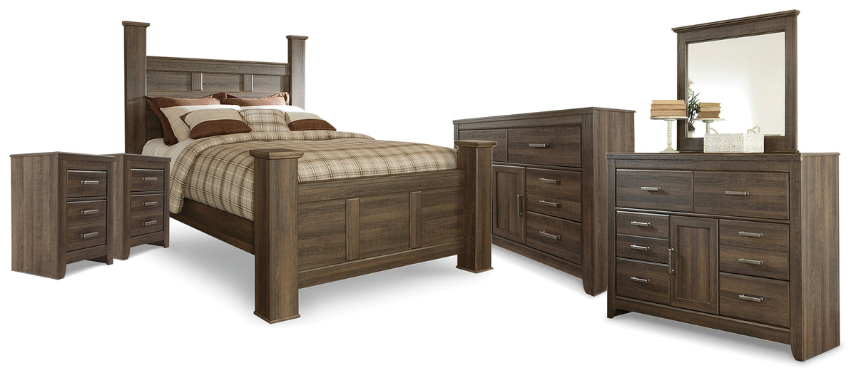 Diamond Furniture - Ashley Furniture - Juararo Queen Poster Bed, 2 Dressers, Mirror and 2 Nightstands - Queen Poster Bed, 2 Dressers, Mirror and 2 Nightstands - B251B41