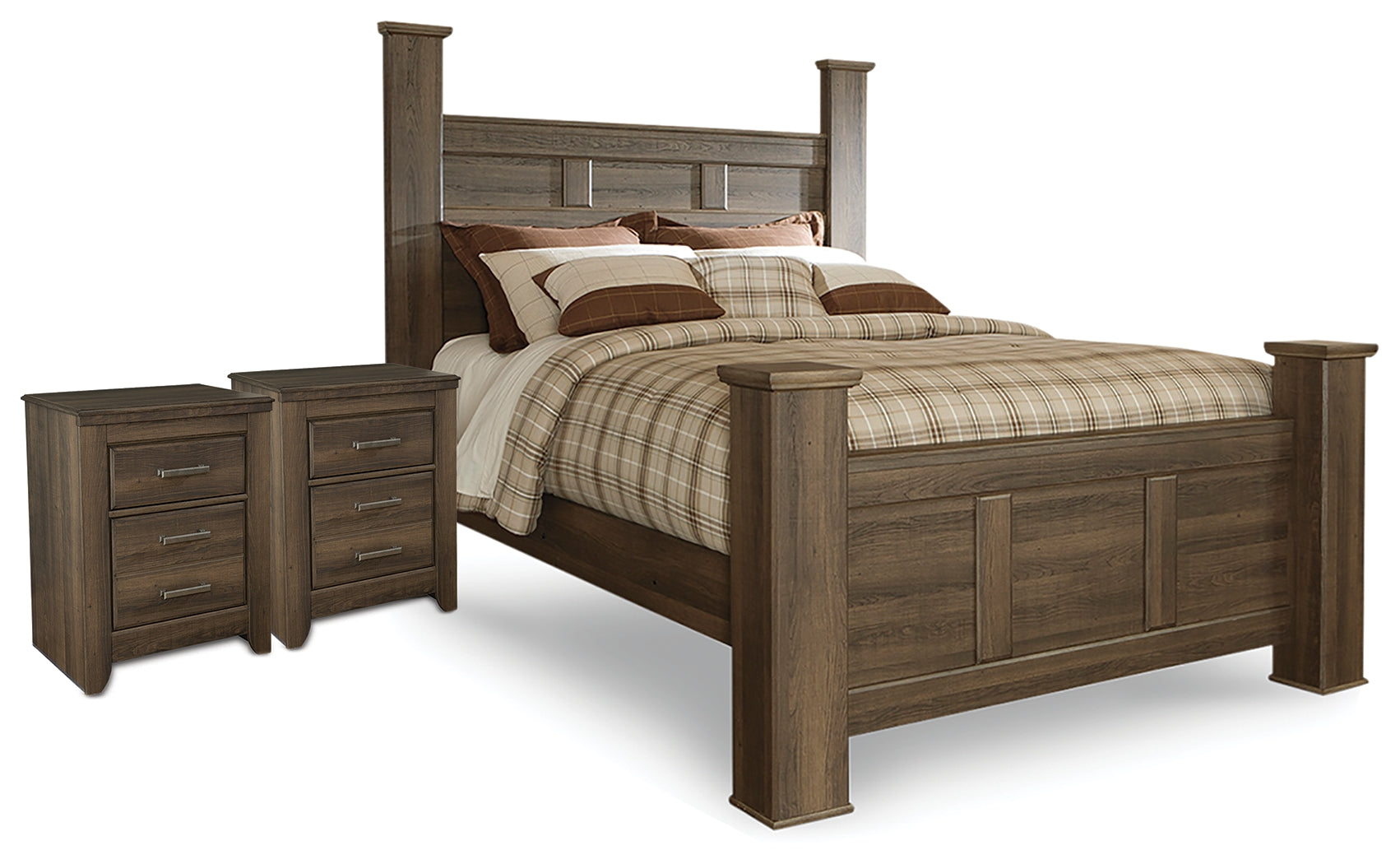 Diamond Furniture - Ashley Furniture - Juararo Queen Poster Bed and 2 Nightstands - Queen Poster Bed and 2 Nightstands - B251B38