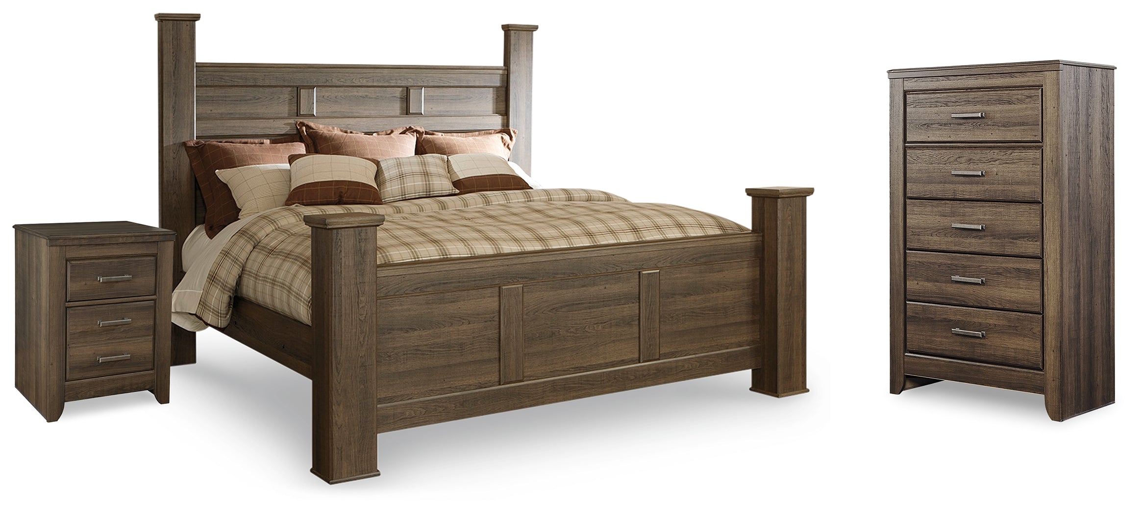 Diamond Furniture - Ashley Furniture - Juararo King Poster Bed, Chest and Nightstand - King Poster Bed, Chest and Nightstand - B251B34