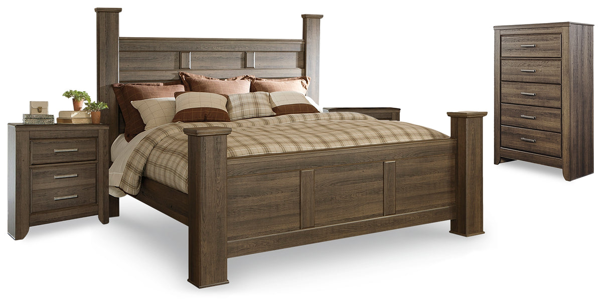 Diamond Furniture - Ashley Furniture - Juararo King Poster Bed, Chest and 2 Nightstands - King Poster Bed, Chest and 2 Nightstands - B251B33