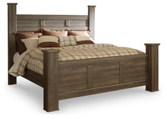 Juararo California King Poster Bed, Dresser, Mirror, Chest and 2 Nightstands