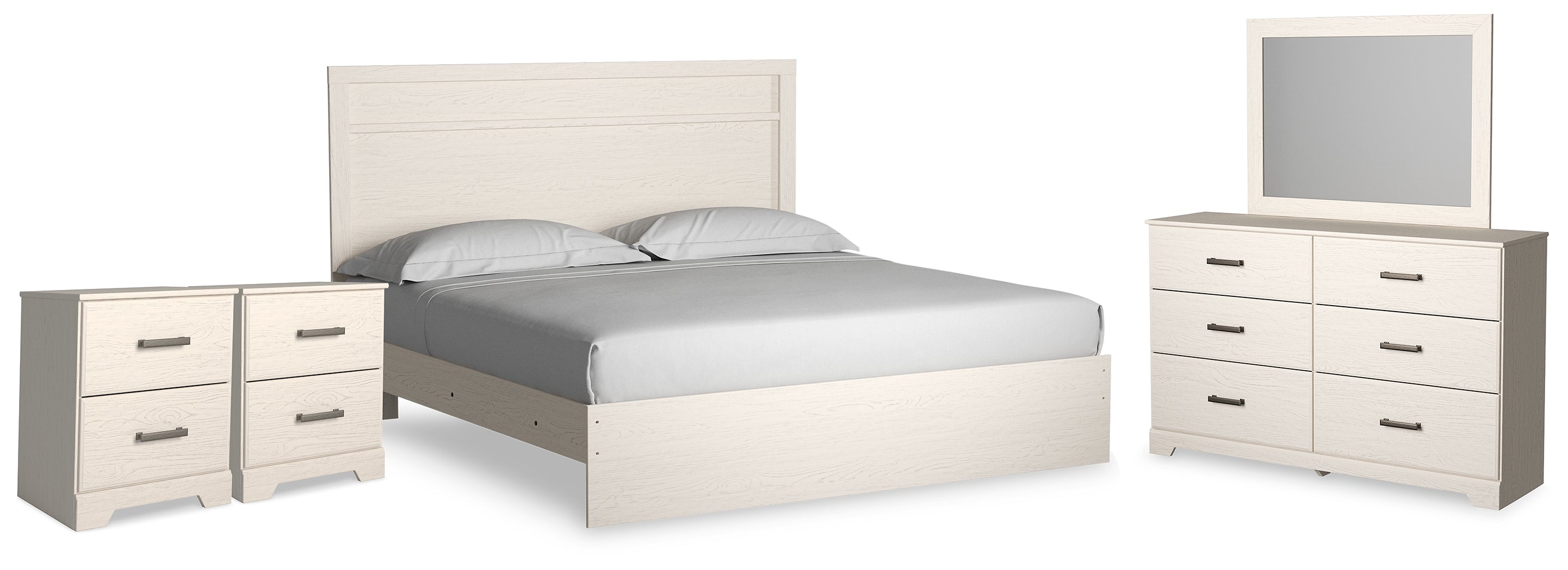 Diamond Furniture - Ashley Furniture - Stelsie King Panel Bed, Dresser, Mirror and Nightstand - King Panel Bed, Dresser, Mirror and Nightstand - B2588B17