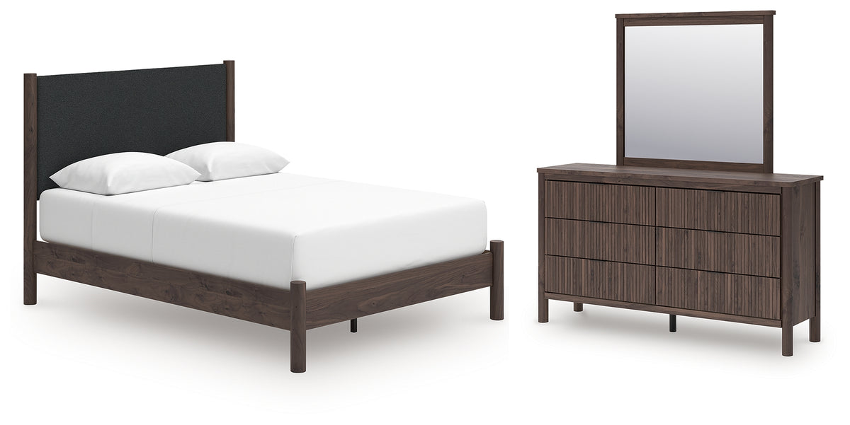 Diamond Furniture - Ashley Furniture - Pamytta Queen Upholstered Platform Bed, Dresser and Mirror - Queen Upholstered Platform Bed, Dresser and Mirror - PCB2614B13