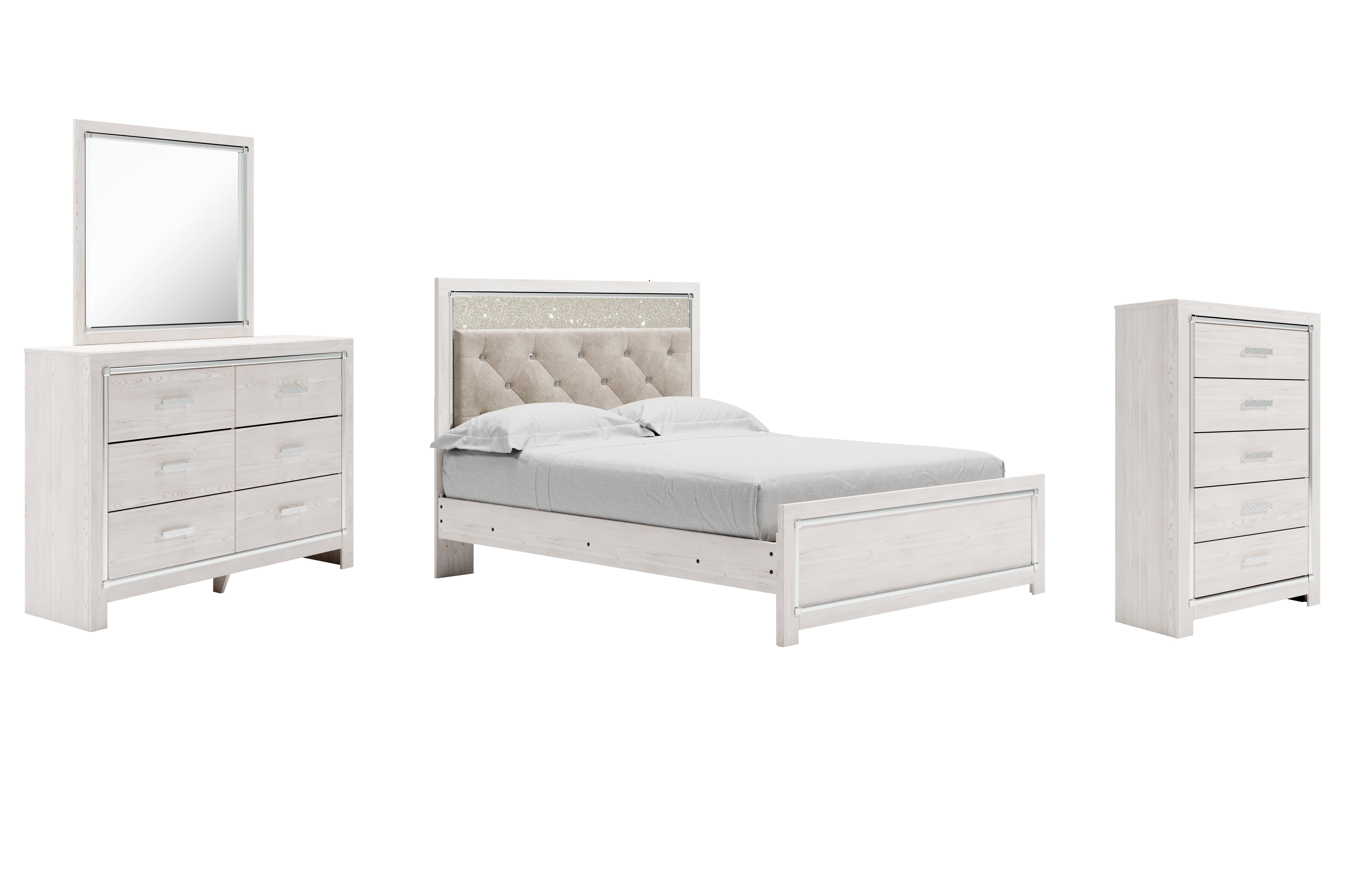 Diamond Furniture - Ashley Furniture - Altyra Queen Upholstered Panel Bed, Dresser, Mirror, and Chest - Queen Upholstered Panel Bed, Dresser, Mirror, and Chest - B2640B35