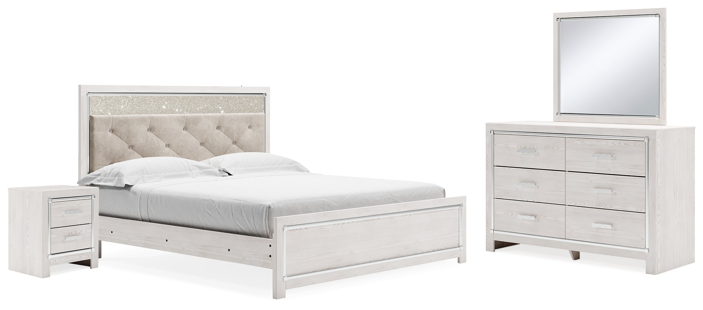 Diamond Furniture - Ashley Furniture - Altyra King Upholstered Panel Bed, Dresser, Mirror, and Nightstand - King Upholstered Panel Bed, Dresser, Mirror, and Nightstand - B2640B34
