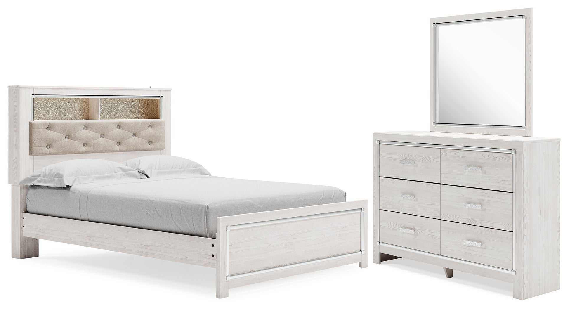 Diamond Furniture - Ashley Furniture - Altyra Queen Upholstered Panel Bed, Dresser and Mirror - Queen Upholstered Panel Bed, Dresser and Mirror - B2640B25