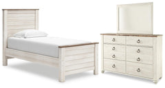 Diamond Furniture - Ashley Furniture - Willowton Twin Panel Bed, Dresser and Mirror - Twin Panel Bed, Dresser and Mirror - B267B51