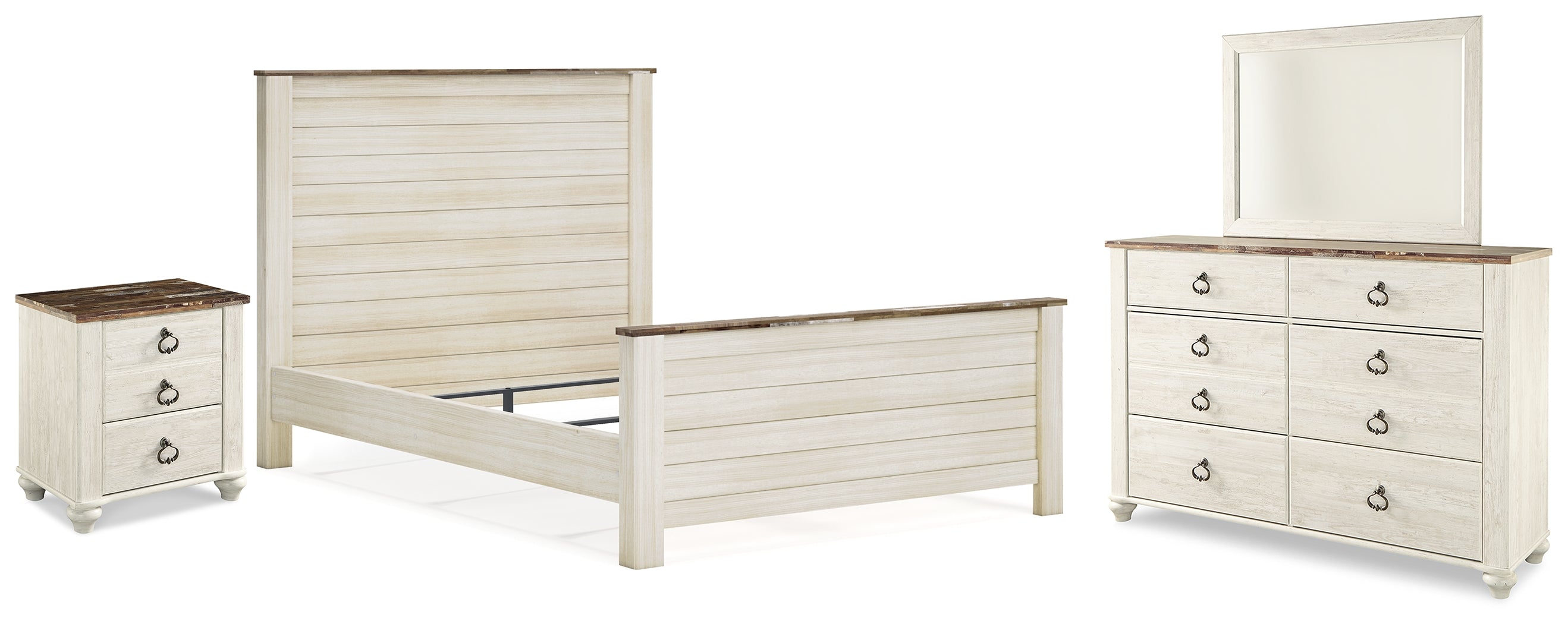 Diamond Furniture - Ashley Furniture - Willowton Queen Panel Bed, Dresser, Mirror, and Nightstand - Queen Panel Bed, Dresser, Mirror, and Nightstand - B267B37