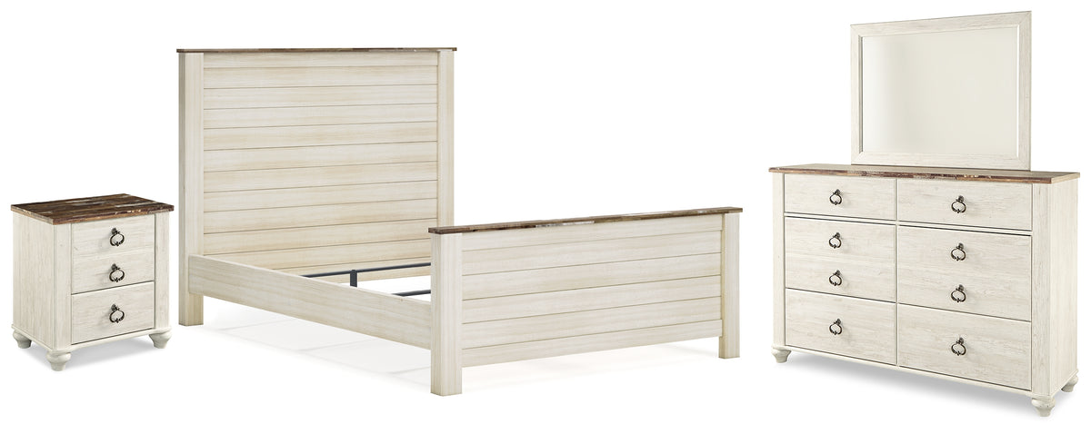Diamond Furniture - Ashley Furniture - Willowton Queen Panel Bed, Dresser, Mirror, and Nightstand - Queen Panel Bed, Dresser, Mirror, and Nightstand - B267B37