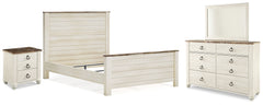 Diamond Furniture - Ashley Furniture - Willowton Queen Panel Bed, Dresser, Mirror, and Nightstand - Queen Panel Bed, Dresser, Mirror, and Nightstand - B267B37