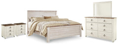 Willowton King Panel Bed, Dresser, Mirror and 2 Nightstands