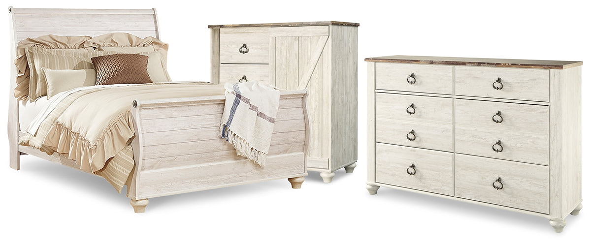 Diamond Furniture - Ashley Furniture - Willowton Queen Sleigh Bed, Dresser and Chest - Queen Sleigh Bed, Dresser and Chest - B267B63