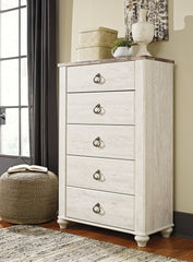 Diamond Furniture - Ashley Furniture - Willowton Bedroom - Queen Panel Bed / Whitewash - B267B8