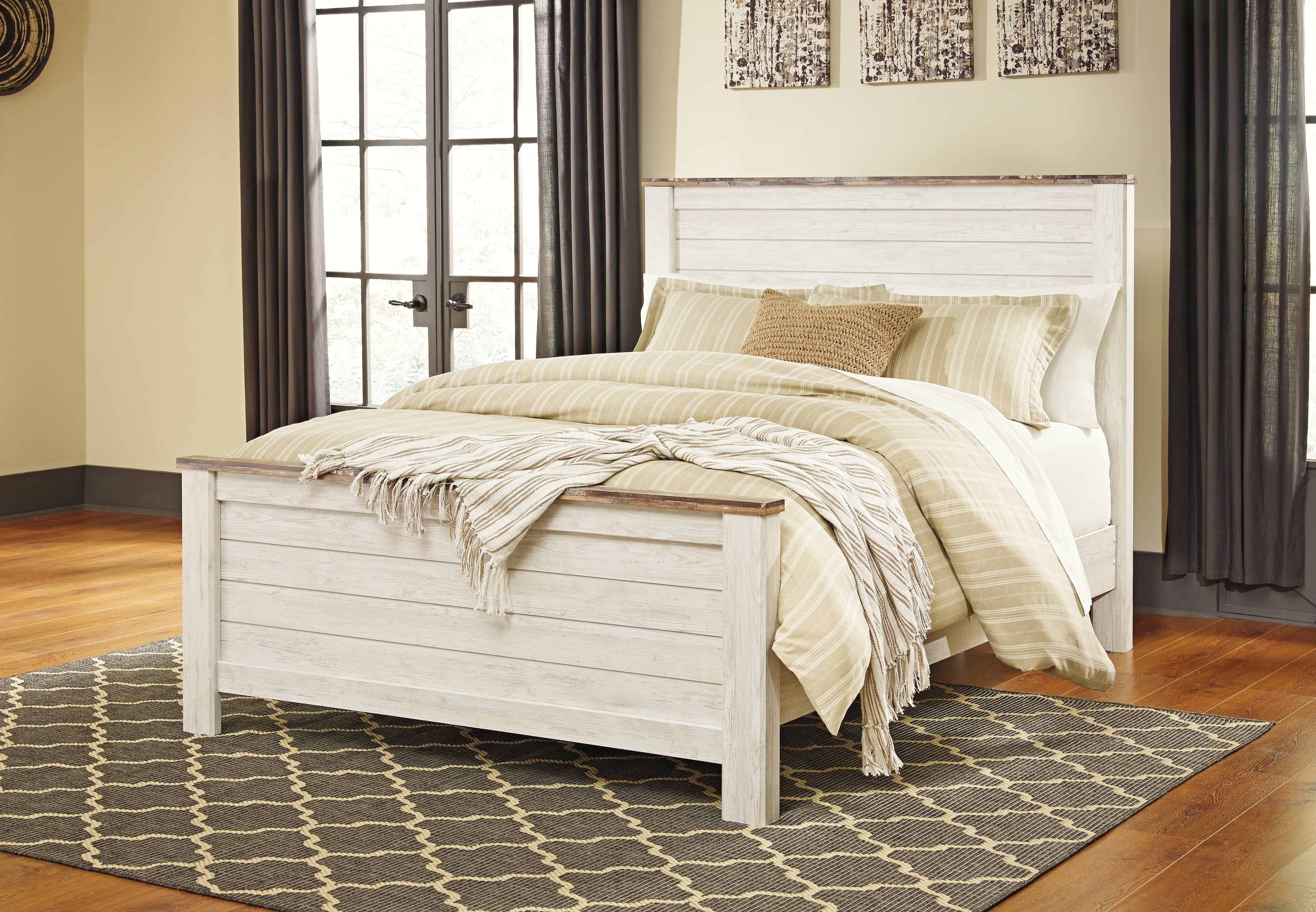 Diamond Furniture - Ashley Furniture - Willowton Bedroom - King Panel Bed / Whitewash - B267B10