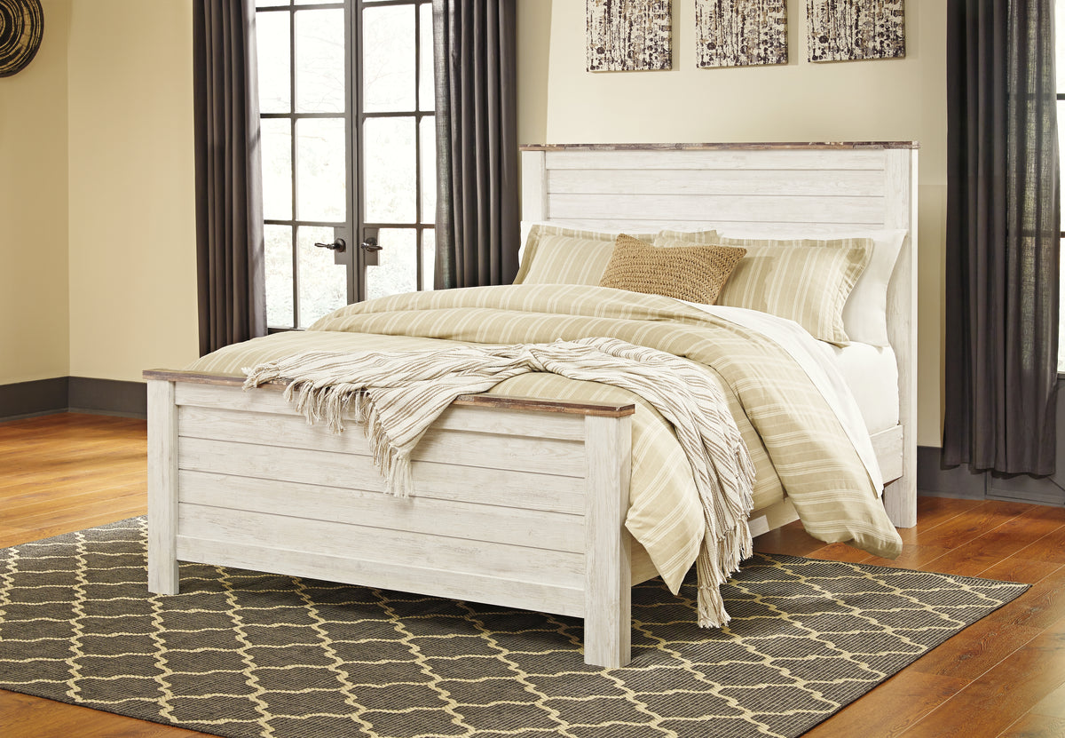 Diamond Furniture - Ashley Furniture - Willowton King Panel Bed - King Panel Bed / Whitewash - B267B10