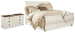 Diamond Furniture - Ashley Furniture - Willowton King Sleigh Bed and 2 Nightstands - King Sleigh Bed and 2 Nightstands - B267B78