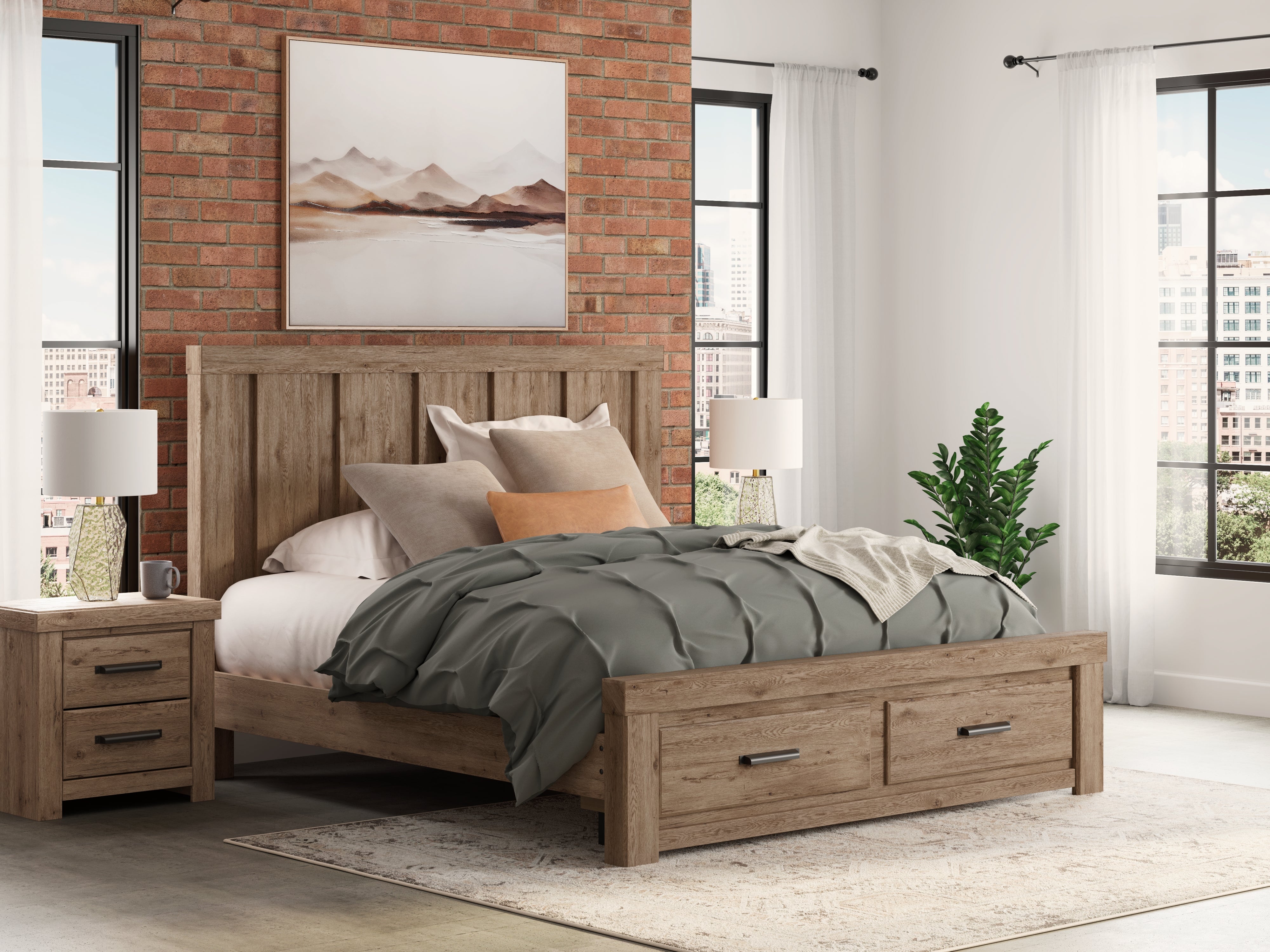 Diamond Furniture - Ashley Furniture - Oliandon King Panel Storage Bed - King Panel Storage Bed - PCB2844B7