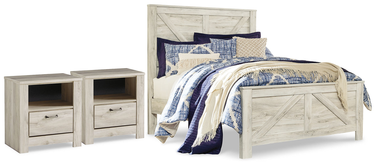 Diamond Furniture - Ashley Furniture - Bellaby Queen Crossbuck Panel Bed and 2 Nightstands - Queen Crossbuck Panel Bed and 2 Nightstands - B331B16